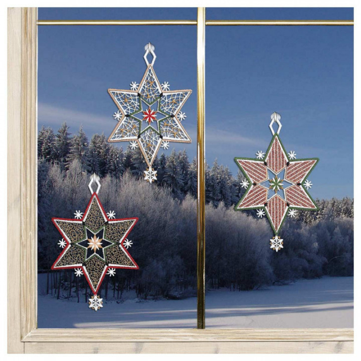 Weihnachts-Fensterbilder Sternenglanz 3er Set Plauener Spitze