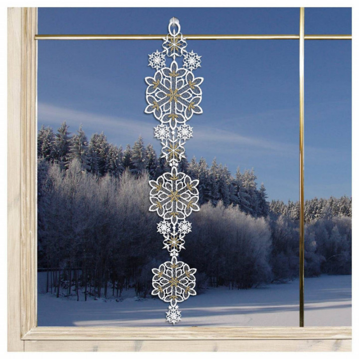 Winter-Fensterbild Leise rieselt der Schnee Plauener Spitze Girlande