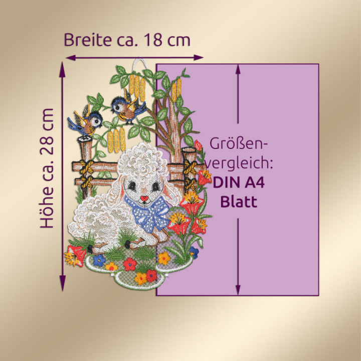 Fensterbild Schäfchen - Blaumeisen - Vogtländische Spitze - 31x21cm