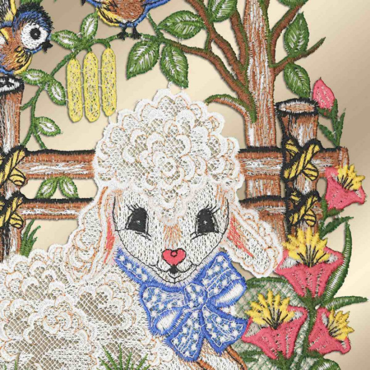 Fensterbild Schäfchen - Blaumeisen - Vogtländische Spitze - 31x21cm