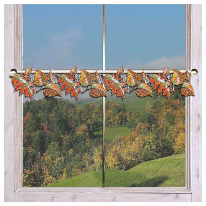 Feenhaus-Spitzengardine Herbst-Laub 14 cm hoch Echte Plauener Spitze