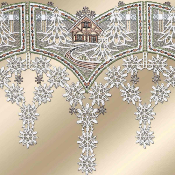 Feenhaus-Scheibenhänger Winterhaus Plauener Spitze 28 cm hoch