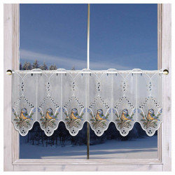 Bestickte Scheibengardine Wintervögel Plauener Spitze