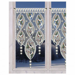 Scheibenhänger Glockenzauber Sternenlicht Plauener Spitze - Moderner Winter-Scheibenhänger Glöckchen - Gestickte Kurzgardine Höh