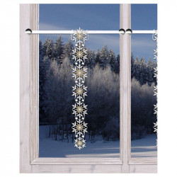 Girlande Leise rieselt der Schnee Plauener Spitze Winter-Scheibenhänger mit Schneeflocken weiß-gold - Filigran gestickter Fenste