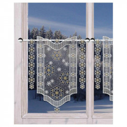 Scheibengardine Leise rieselt der Schnee Plauener Spitze Deko-Set - Moderne Winter-Scheibenhänger Schneeflocken - Kurzgardine in