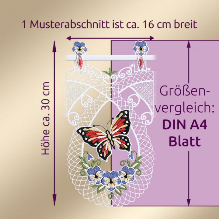 Schmetterling-Gardine Sabina rot-blau - vogtländische Spitze