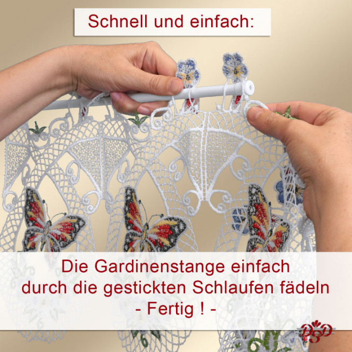 Schmetterling-Gardine Sabina rot-blau - vogtländische Spitze
