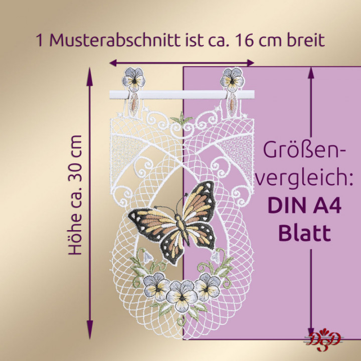 Scheibengardine Schmetterling Sabina – Vogtländische Spitze beige