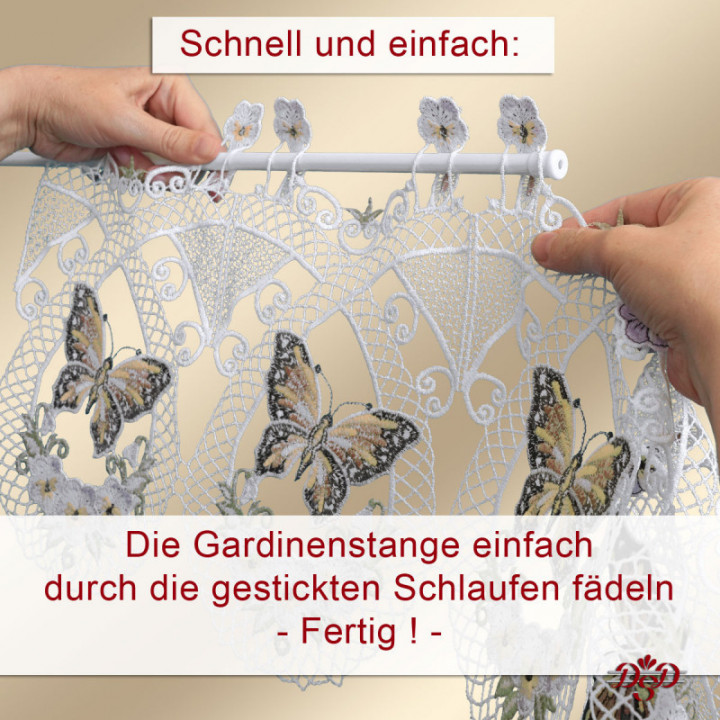 Scheibengardine Schmetterling Sabina – Vogtländische Spitze beige