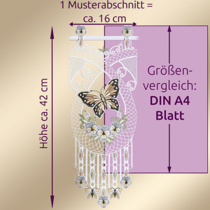 Scheibengardine Schmetterling Sabina – Vogtländische Spitze beige