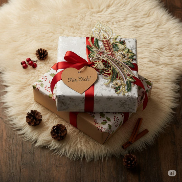 Winter-Fensterbild Kerze mit Stern Plauener Spitze rosé