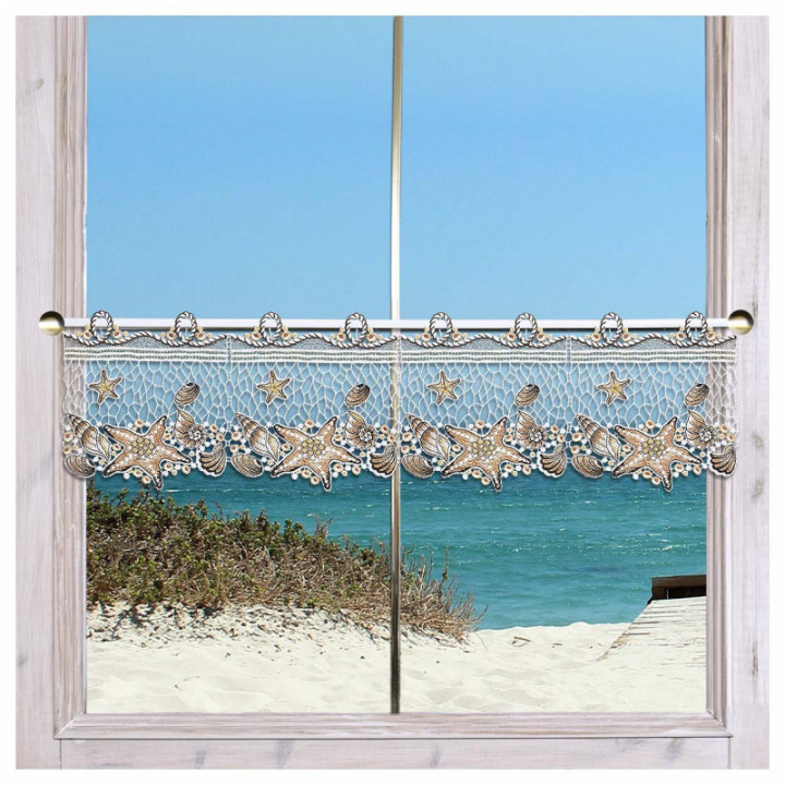 Feenhaus-Gardine Seestern - Muschel - Vogtländische Spitze