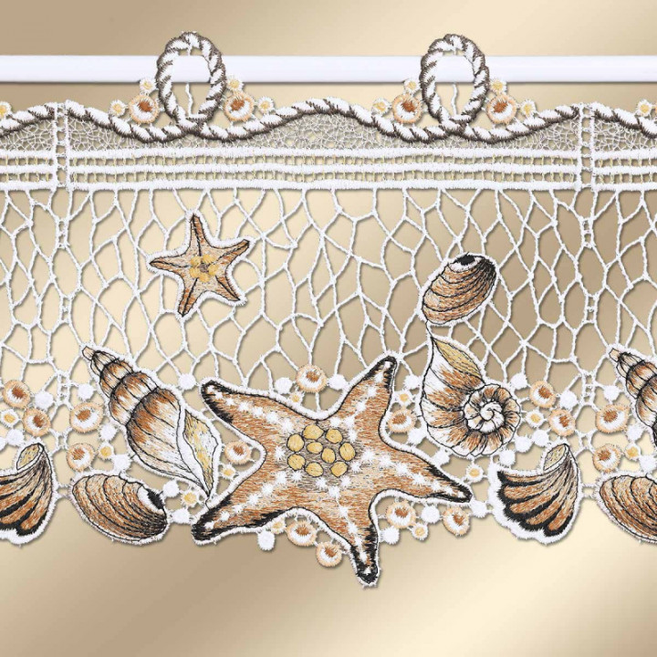 Feenhaus-Gardine Seestern - Muschel - Vogtländische Spitze