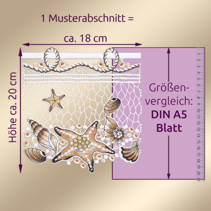 Feenhaus-Gardine Seestern - Muschel - Vogtländische Spitze