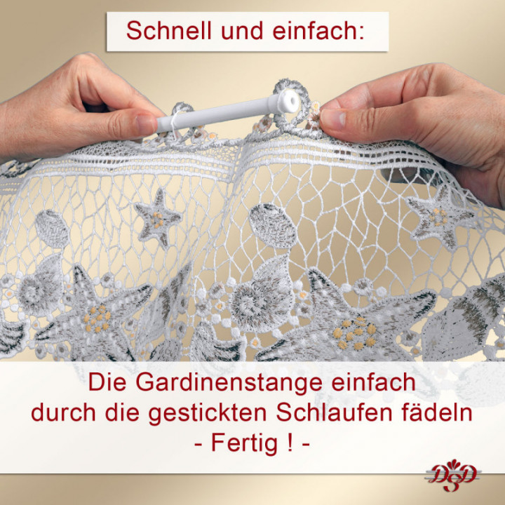 Feenhaus-Gardine Seestern - Muschel - Vogtländische Spitze