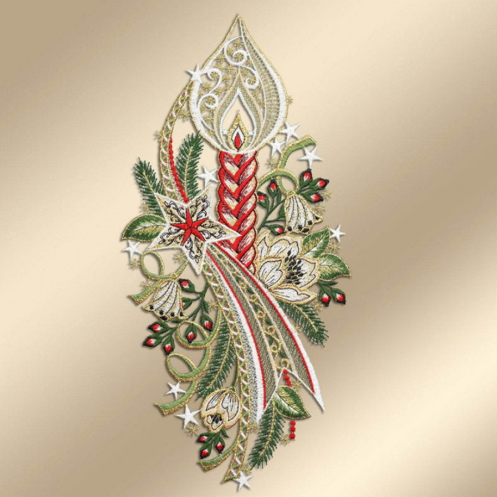 Winter-Fensterbild Kerze mit Stern Plauener Spitze rot