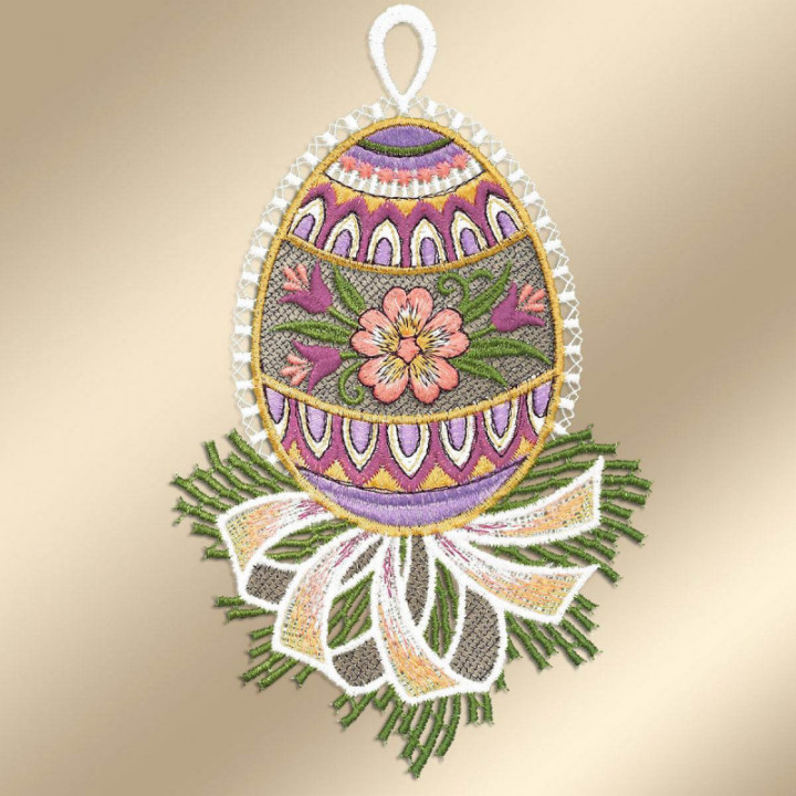 Fensterbilder 2er Set Ostereier - Primel - lila - Vogtländische Spitze