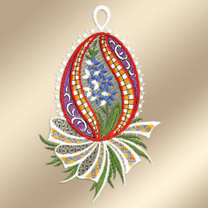 Fensterbilder Ostereier Primel-Blütenrispe blau 21x13 cm - vogtländische Spitze