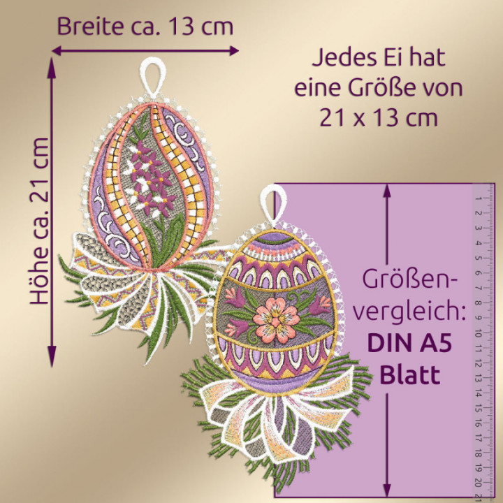 Fensterbilder 2er Set Ostereier - Primel - lila - Vogtländische Spitze