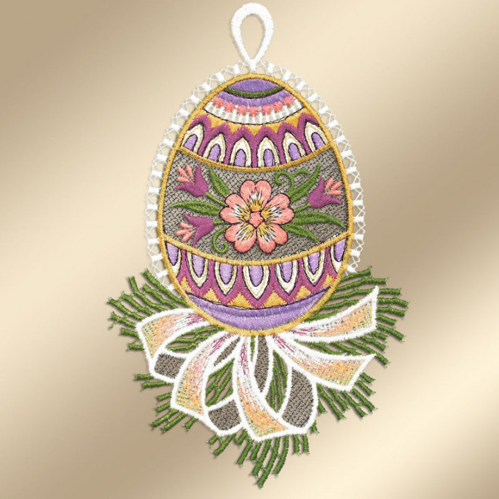 Fensterbilder 2er Set Ostereier - Primel - lila - Vogtländische Spitze