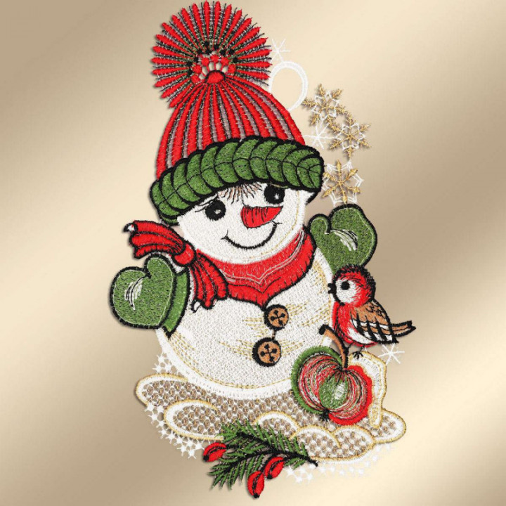 Winter-Fensterbild Schneemann Plauener Spitze