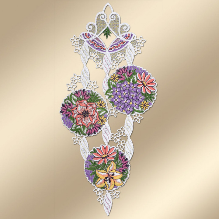 Fensterbild Blütenbälle lachs-violett - Vogtländische Spitze