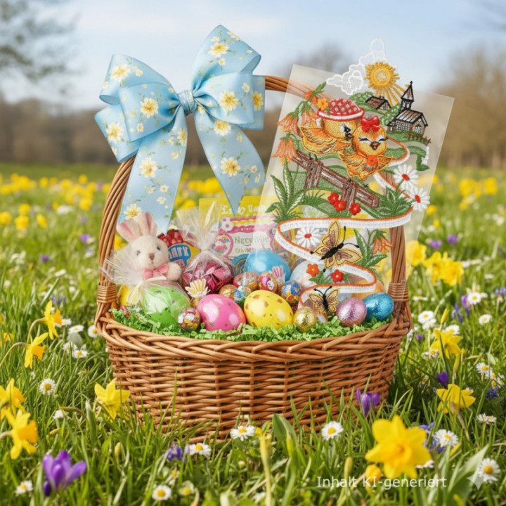 Fensterbild Küken Rot - Vogtländische Spitze - Ostern Deko 33x19cm