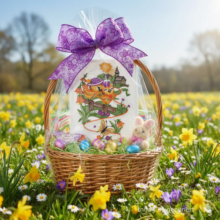 Fensterbild Küken Lila - Vogtländische Spitze - Ostern Deko 33x19cm