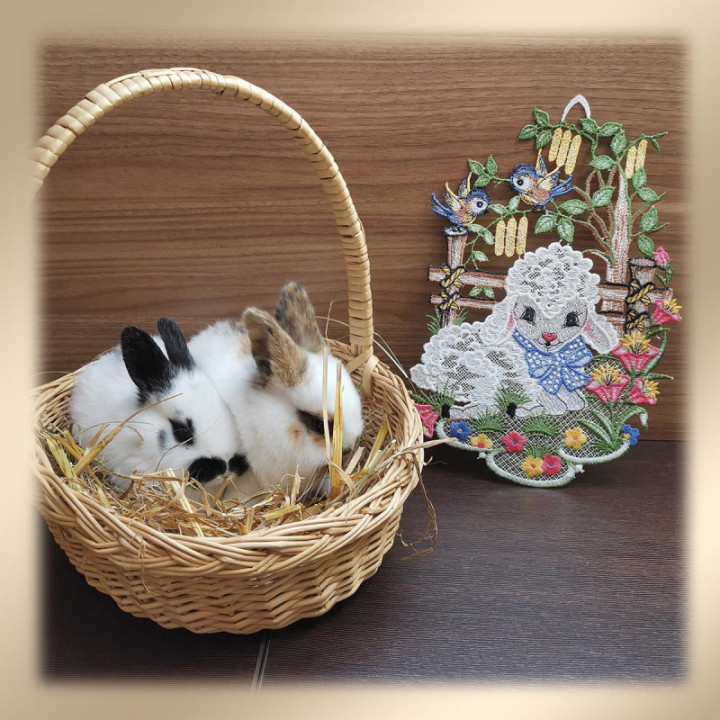 Fensterbild Schäfchen - Blaumeisen - Vogtländische Spitze - 31x21cm