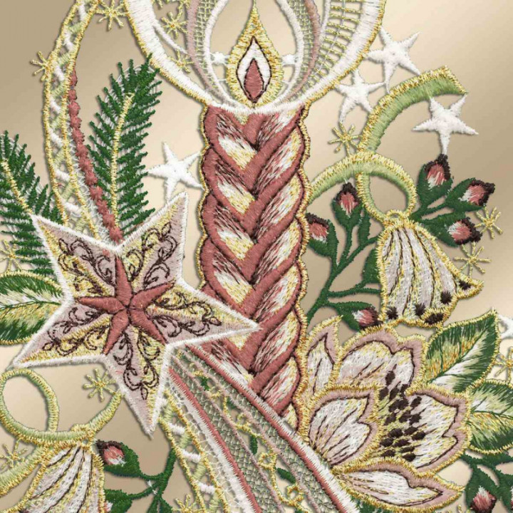 Winter-Fensterbild Kerze mit Stern Plauener Spitze rosé