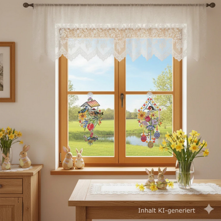 Fensterbild Frühlingsgezwitscher – vogtländische Spitze – Ostern