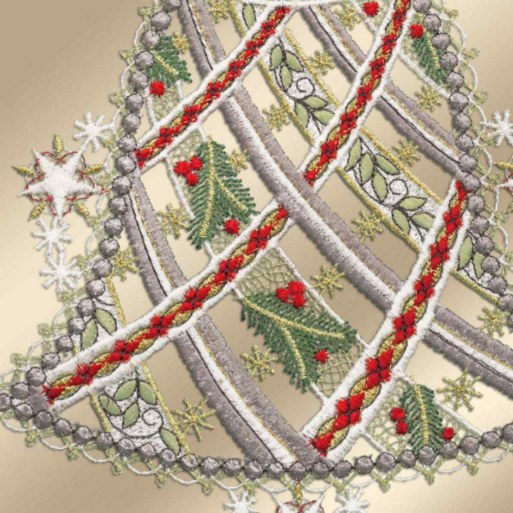 Spitzen-Fensterbild Glocke mit Christrose in grau Vogtländische Spitze | festliches gesticktes Wintermotiv 32 x 19 cm