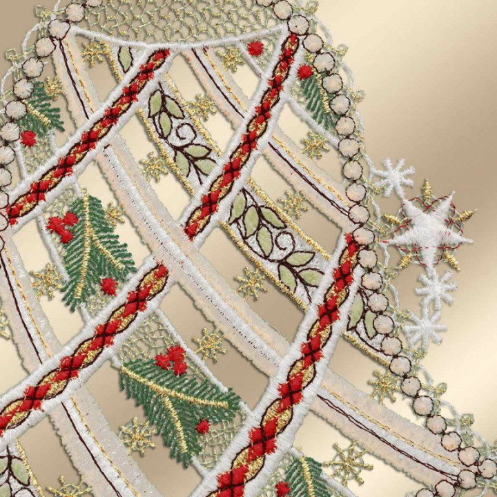 Spitzen-Fensterbild Glocke mit Christrose in beige Vogtländische Spitze | festliches gesticktes Wintermotiv 32 x 19 cm