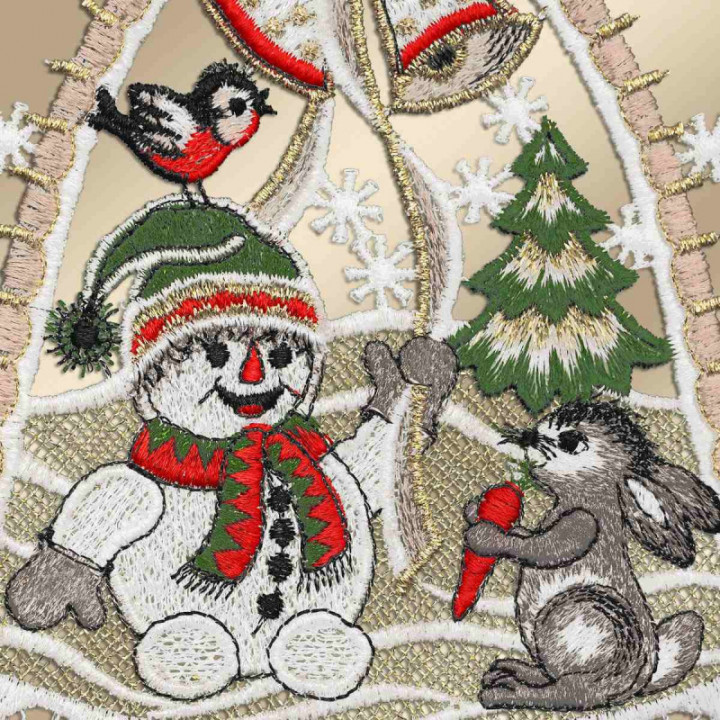 Fensterbild Schneemann und Hase Plauener Spitze grau