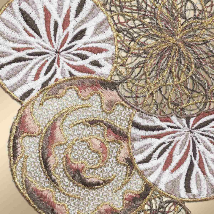 Fensterbild Miran Plauener Spitze Kreise beige-braun