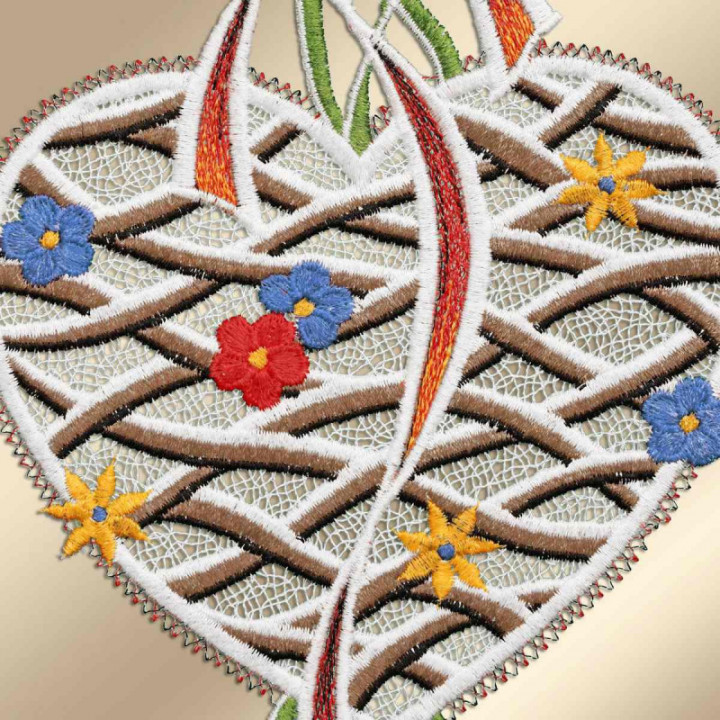 Fensterbild Herz mit Schleife Plauener Spitze