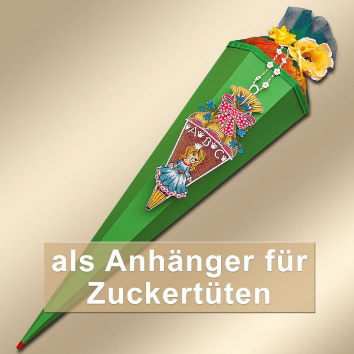 Geschenk-Anhänger Zuckertüte mit Prinzessin Schulanfang Plauener Spitze