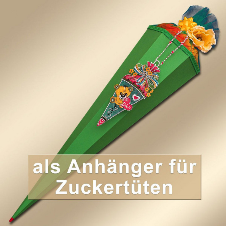 Geschenk-Anhänger Zuckertüte Teddy Schulanfang Plauener Spitze