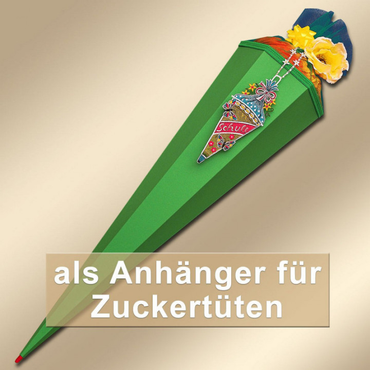 Geschenk-Anhänger Zuckertüte mit Schmetterlingen Plauener Spitze Einschulung