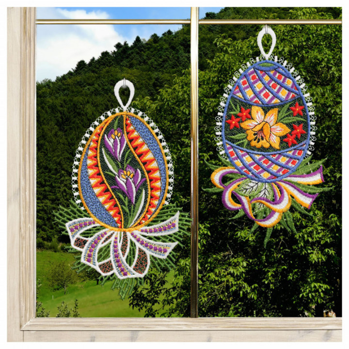 Fensterbilder-Set Ostereier - Plauener Spitze - Krokus & Narzisse