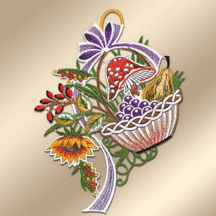 Fensterbilder Herbstkörbchen Plauener Spitze 2er Set