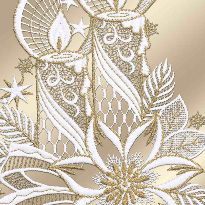 Weihnachts-Fensterbild Lichterglanz Plauener Spitze weiß-gold 37x19 cm