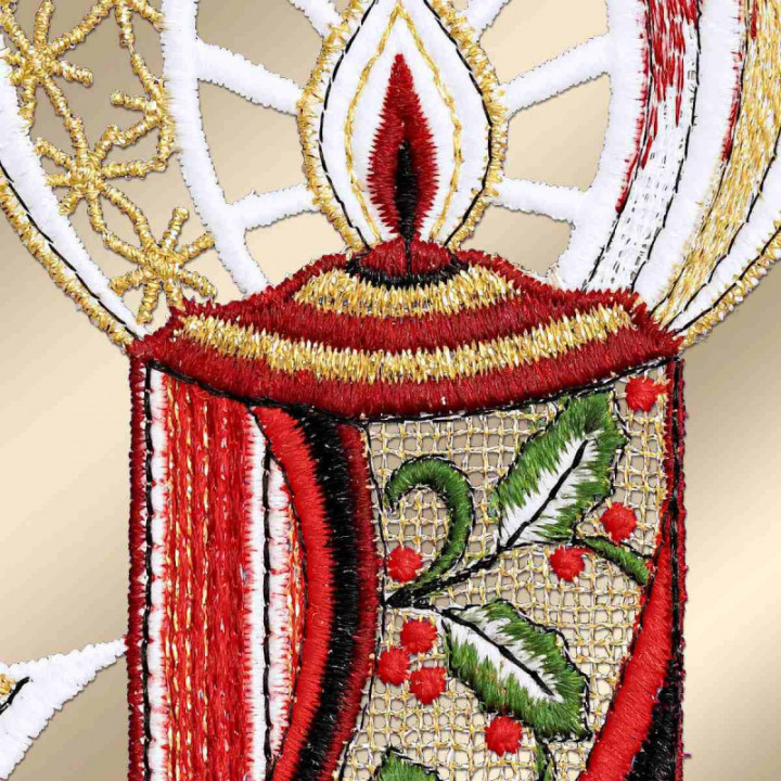 Weihnachts-Fensterbild Kerze Sternenschweif Plauener Spitze 35x17 cm