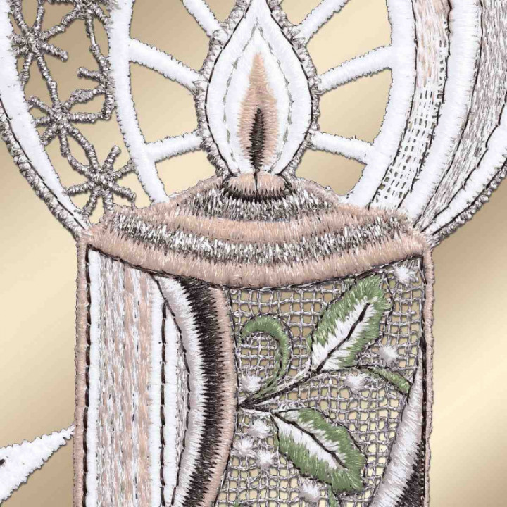 Weihnachts-Fensterbild Kerze mit Sternenschweif pastell Plauener Spitze 35x17 cm