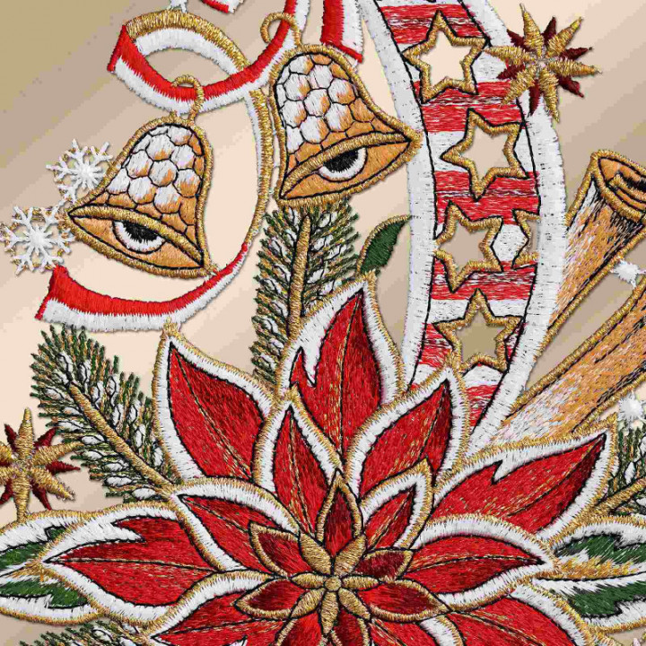 Fensterbild Weihnachtsstern mit Glöckchen Plauener Spitze 35 x 18 cm