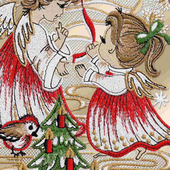 Weihnachts-Fensterbild Engelchen Plauener Spitze 30 x 18 cm