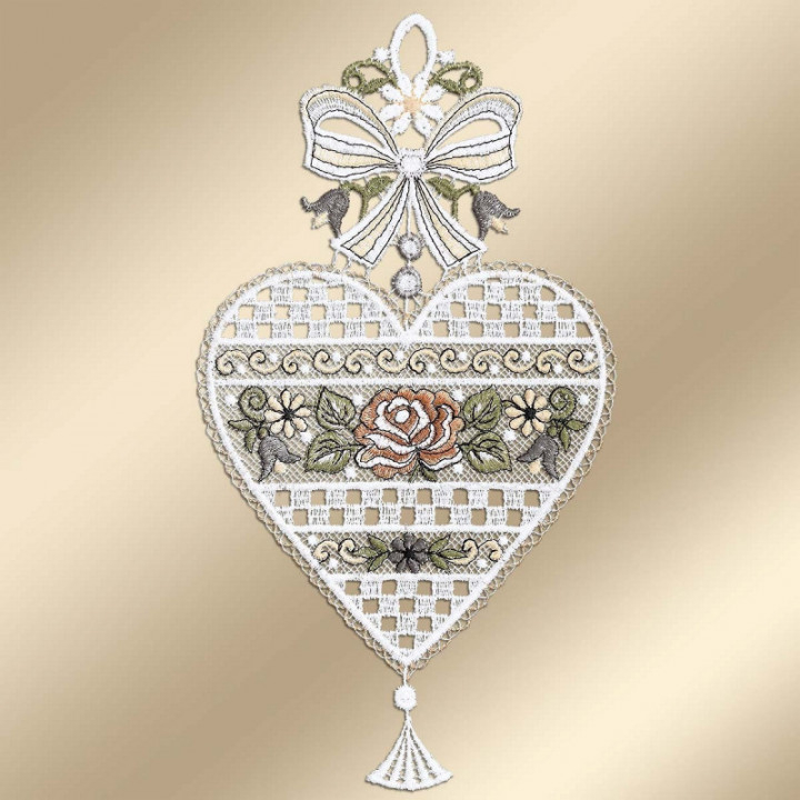 Fensterbild Herz Annemarie Plauener Spitze mit Rosen antik-farben