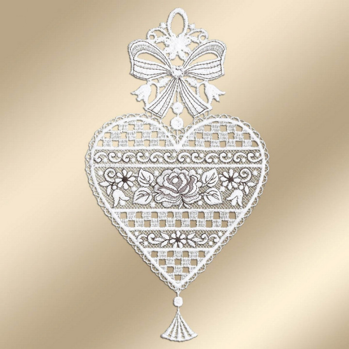 Fensterbild Herz Annemarie Plauener Spitze weiß-braun