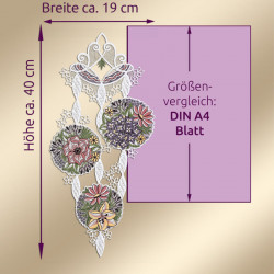 Fensterbild Blütenbälle violett | Echte Vogtländische Spitze | Elegante Blumenstickerei 40x19cm
